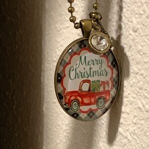 Christmas Pendant with Red Truck Design an two charms.